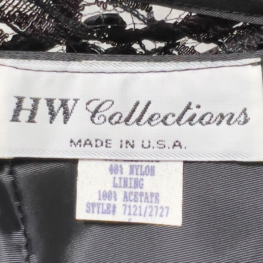 Vtg HW Collections Sequined Lace‎ Overlay Midi Dress Sz S/XS Black Scoop Back - Picture 10 of 16